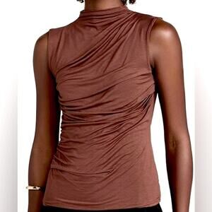 NWT REVOLVE & MINIMALIST lovers COMMENSE brown side ruched stretchy jersey top M